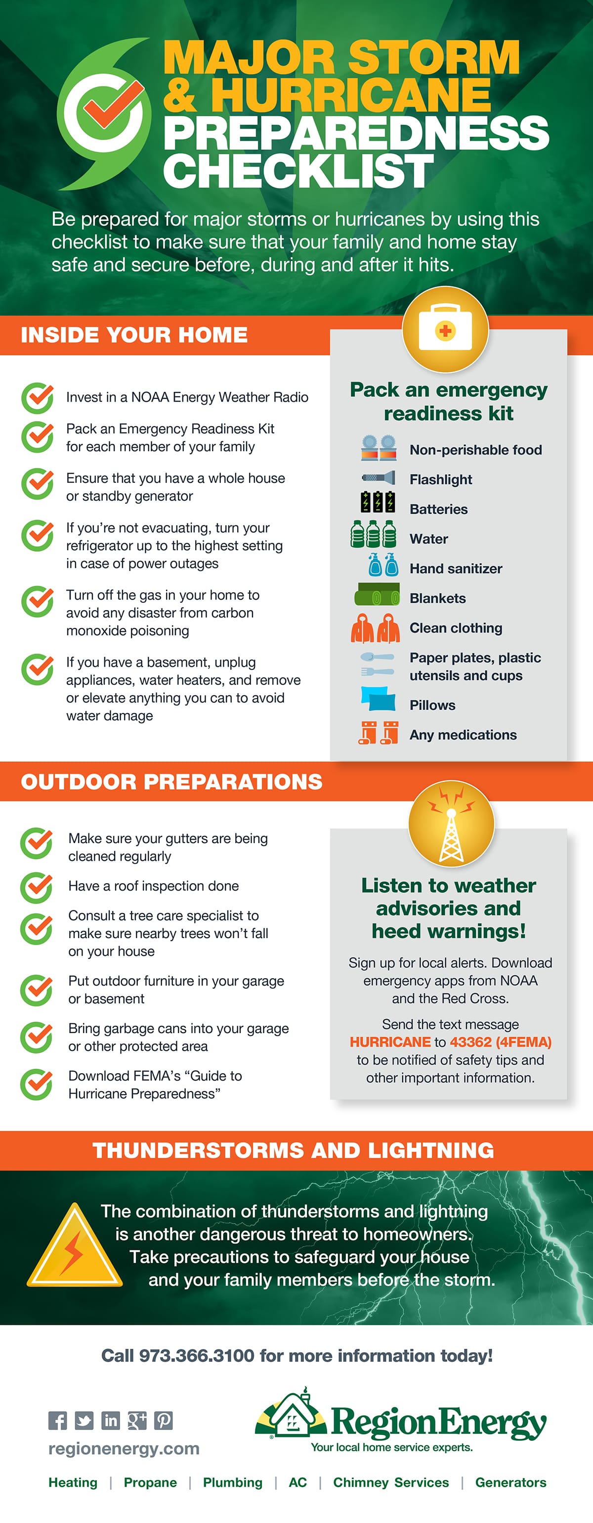 Major storm and hurricane preparedness checklist infographic
