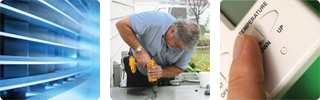 AC vent man repairing AC unit hand holding remote